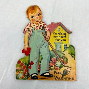 Vtg 1930s 1935 Valentine's Day gardening Heart Mechanical Card